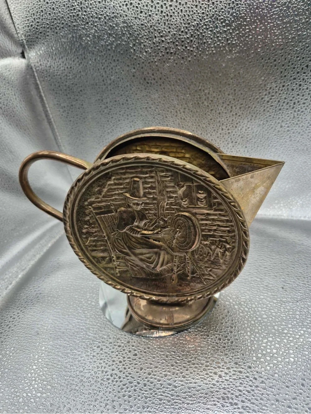 Vintage Jenny Jones Brass Pitcher - Embossed Metal Made in England MCM Barware